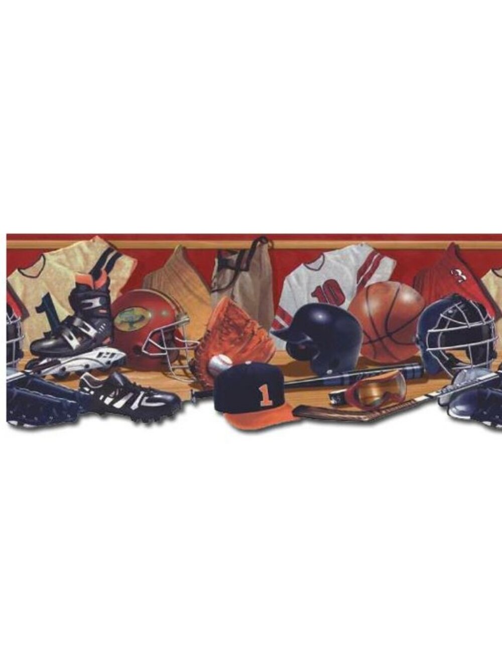 Sports Wallpaper Border Vintage Prepasted Roller Hockey Jerseys Hats Ball Glove